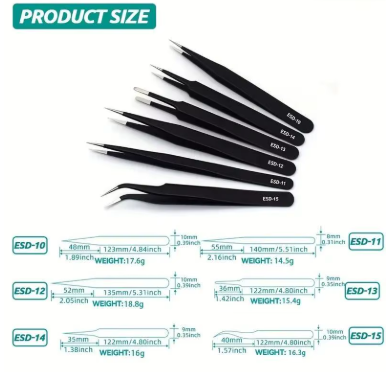 Set de Pinzas Antiestáticas ESD (6 piezas)